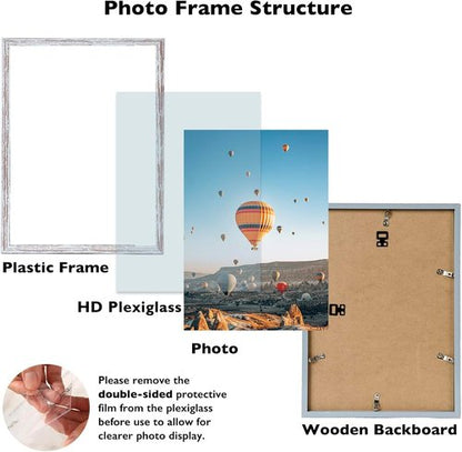 JCJMY 10x15 Picture Frame - Rustic White Wall Hanging Frame with Shatter-Resistant Plexiglass