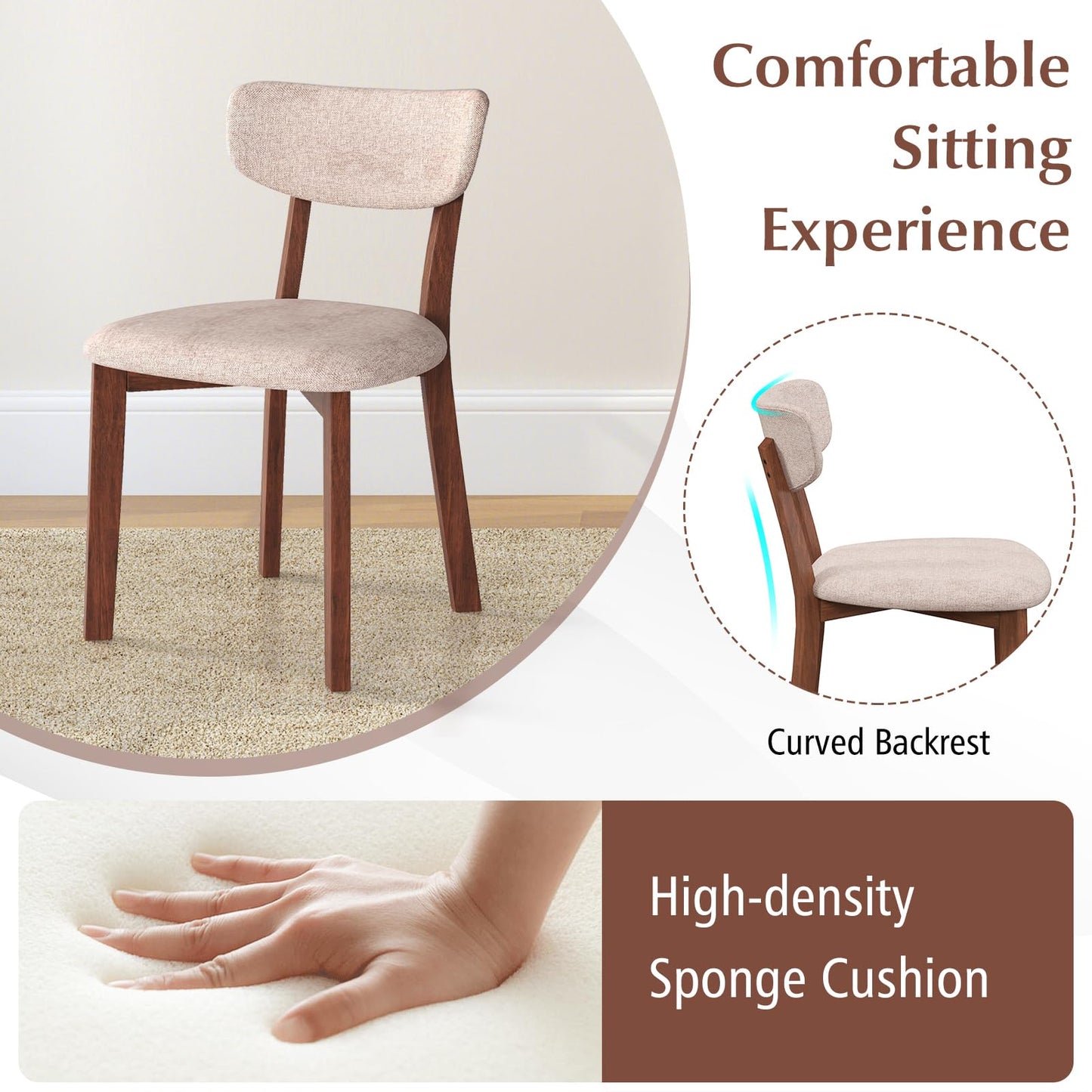 Giantex Wooded Dining Chairs Set of 4, Farmhouse Upholstered Dining Room Chairs w/Rubber Wood Legs, Cushioned Seat, Armless Kitchen Side Chair for Living Room Restaurant, Sandy Beige