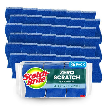Scotch-Brite Zero Scratch Non-Scratch Scrub Sponges, Sponges for Cleaning Kitchen, Bathroom, and Household, non-scratch Sponges Safe for Non-Stick Cookware, 36 Scrubbing Sponges