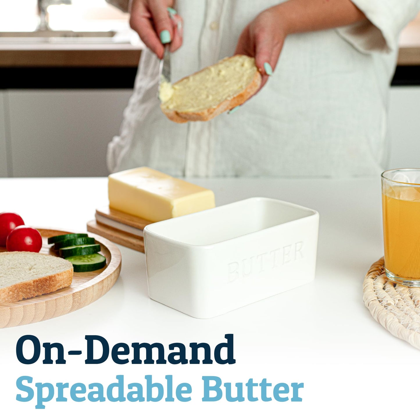 PriorityChef Extra Large Butter Dish with Lid for Countertop, Ceramic Butter Container With Airtight Cover, Butter Keeper for Counter or Fridge, Butter Holder Storage, White
