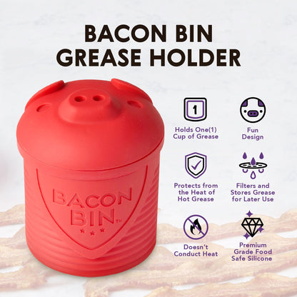 Talisman Designs Bacon Bin Grease Strainer & Collector | Family Friendly Kitchen Tools | Fun & Functional Silicone Grease Container | Holds up to 1 Cup | Red