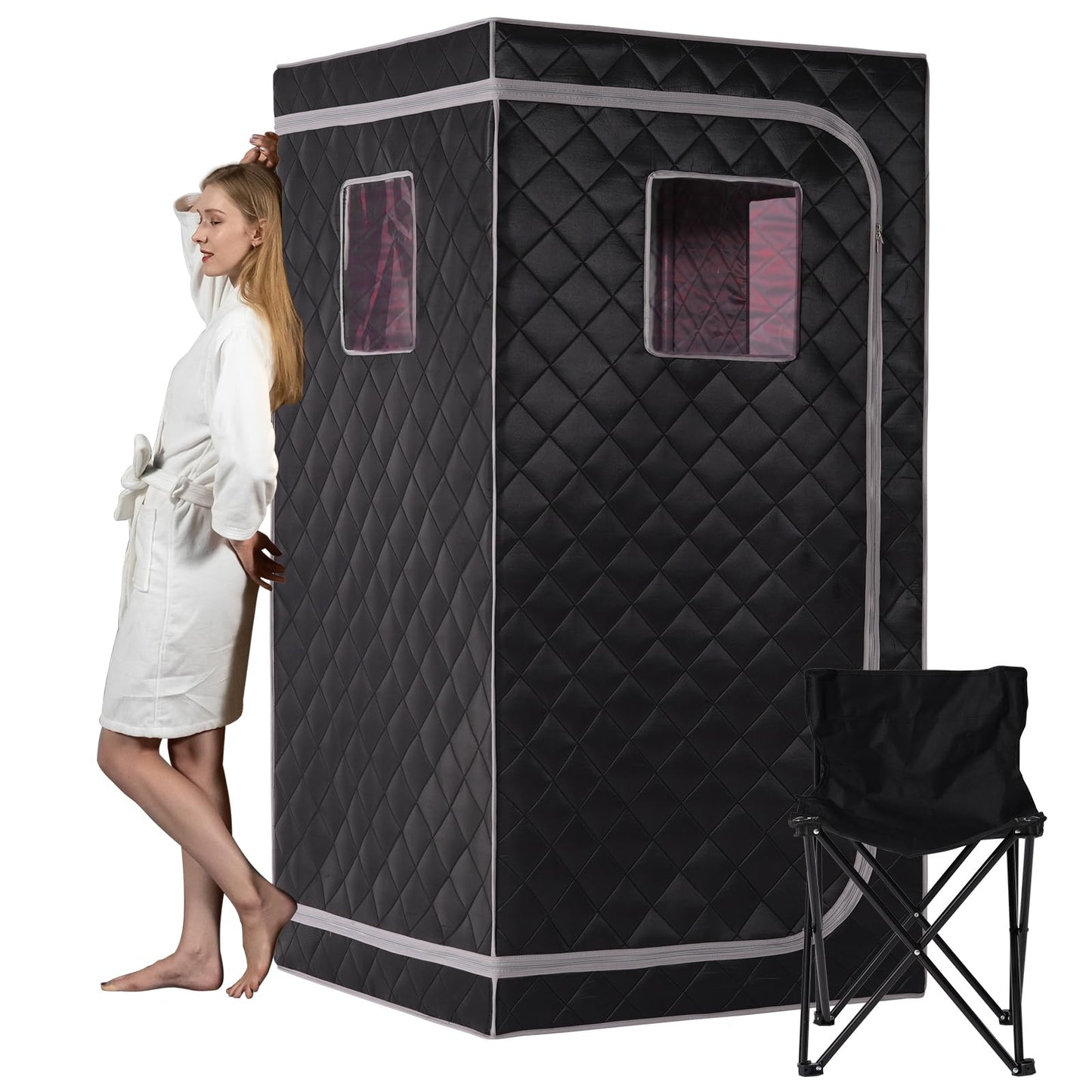 Smartmak Portable Infrared Sauna Box with 660nm Red Light Therapy Lamp for Home, Personal Indoor Full Body Dry Sauna Spa Tent, Relax Saunas with 6 Heaters, Heated Foot Pad, Remote, Chair, Greyborder