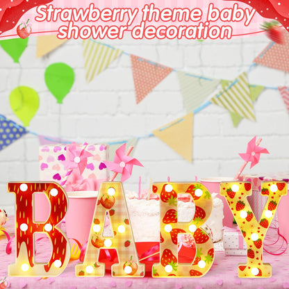 Realspring Baby Shower Sign Babe Marquee LED Letters Battery Operated Light up Centerpieces Glowing Home Table Party Decor for Boy Girl Gender Reveal Birthday, 8.26''(Strawberry,Red)