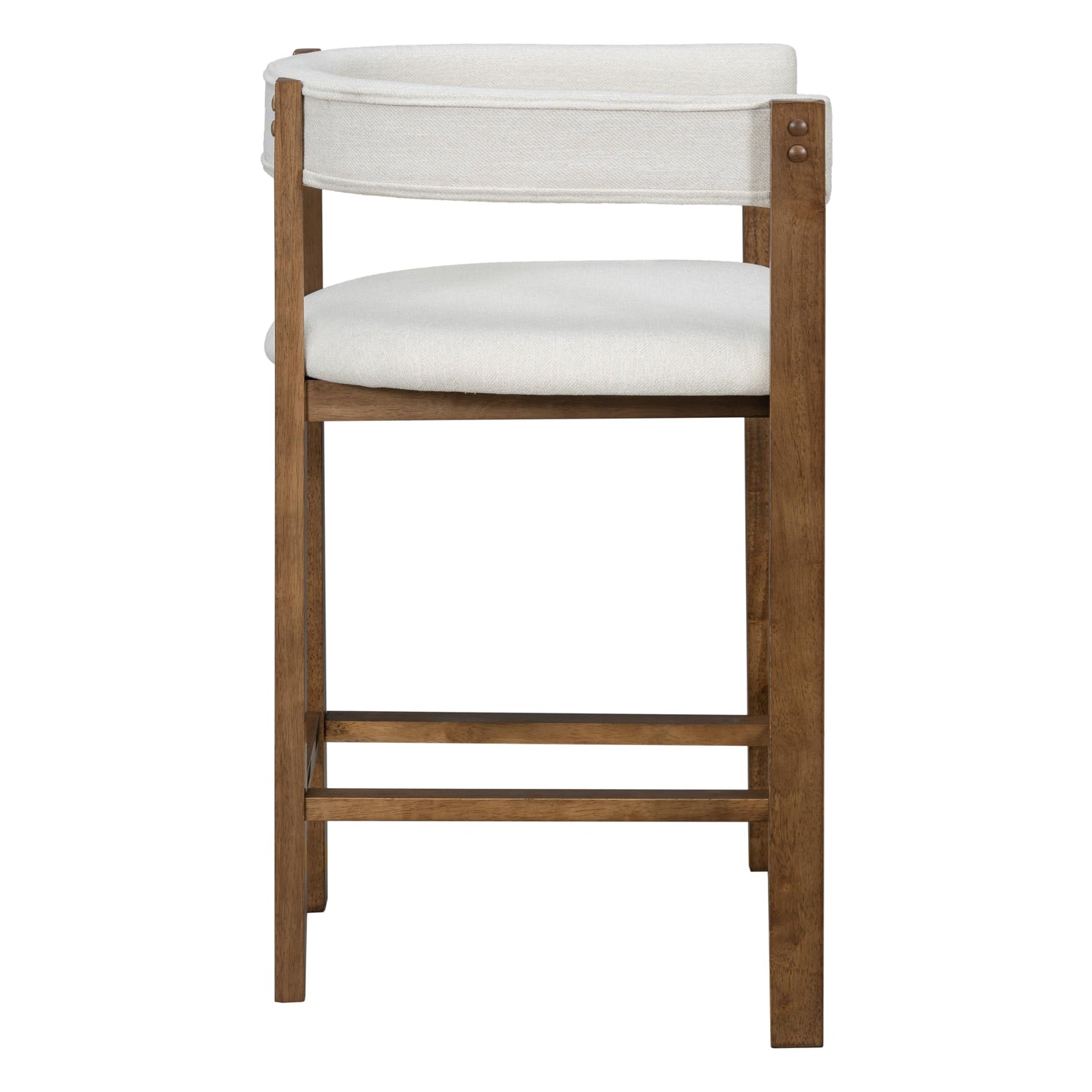 Christopher Knight Home Set of 2 Rylan Modern Fabric Upholstered Dining Room Counter Height Barstools,Kitchen Island Rubberwood Counter Stool,Armchair with Footrest+Curved Backrest,Beige+Walnut