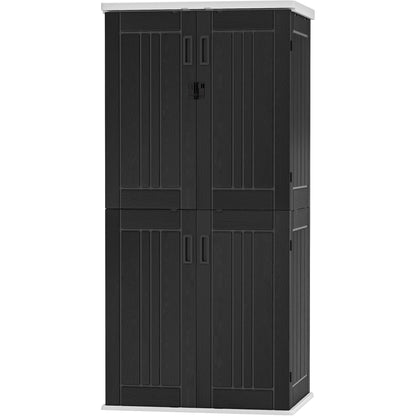 DWVO Outdoor Vertical Storage Cabinet with 4 Shelves, Waterproof Tall Plastic Storage Shed with 4 Adjustable Shelf, 30 cu. ft. Patio Tools Storage Box for Patio, Garden, Backyard, Deck, Dark Gray
