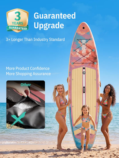 Niphean (Extra Large) Inflatable Paddle Board, SUP for 2+1 People/Family 500lbs Capacity Stand Up Paddle Board with SUP Accessories, StabilTrac Fin Non-Slip Paddleboard for Adults-Cheery