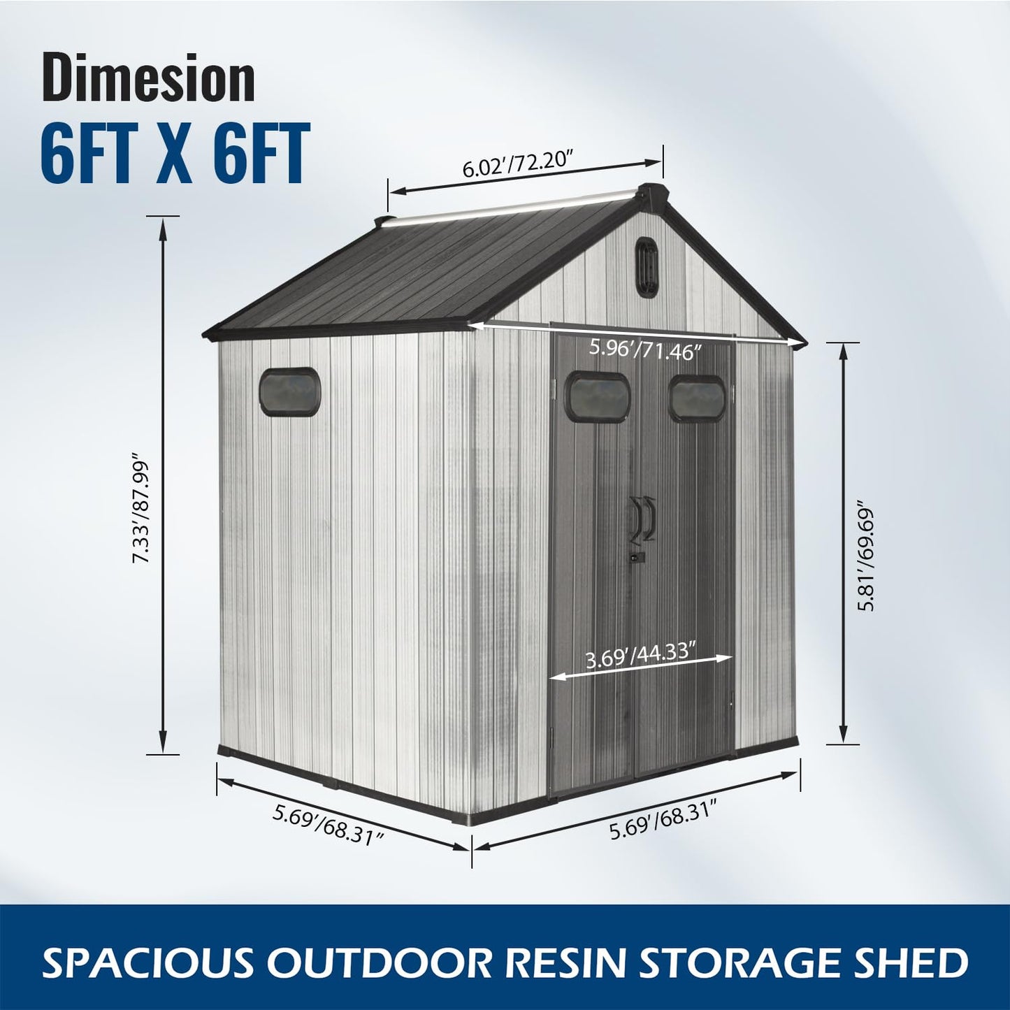 Domi 6x6Ft Resin Outdoor Storage Shed, Small Plastic Garden Shed with Carpet, Outside Weatherproof Storage Building for Tools, Bike, Lawn Mower, Patio, Backyard