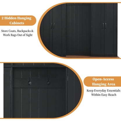 SYMCAVE Hall Tree with Bench and Shoe Storage,Shoe and Coat Rack with Drawer and Hooks,Farmhouse Furniture for Entryway,Mudroom,Living Room,Black (Black, 62.2" W)