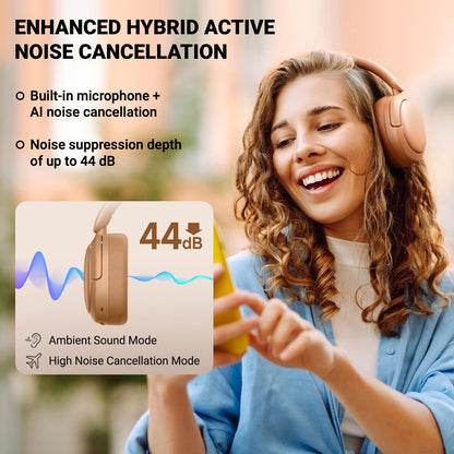 Edifier V80 Hybrid Active Noise Cancelling Headphones, True Wireless Over Ear Bluetooth Headset with 45H Playtime Hi-Res Audio Fast Charging Multipoint Connection for Travel Home Office (Brown)