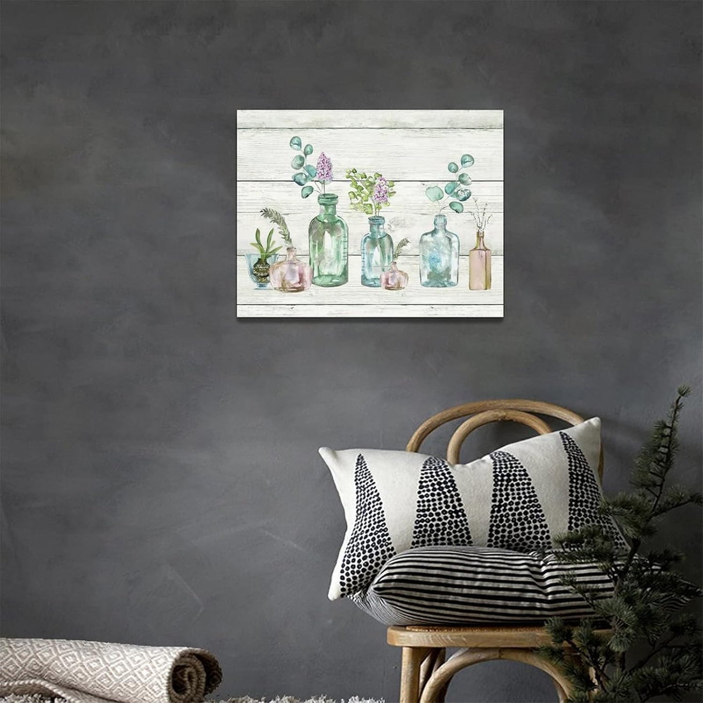 Farmhouse Bathroom Botanical Flower Wall Art - Floral Bathroom Pictures Canvas Prints for Home Decor