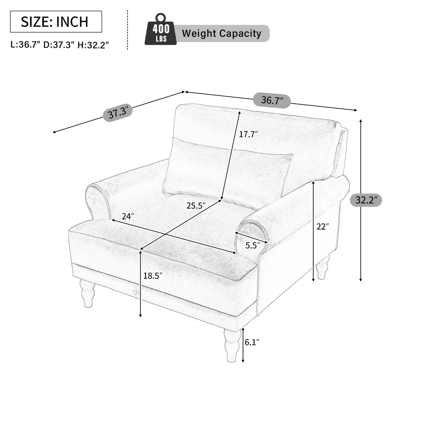 Merax Accent Chair with Circular Armrests, Upholstered Armchair Single Sofa with Vintage Roman Column Legs for Living Room, Bedroom, Study, Ergonomic Lumbar, Boucle, Beige