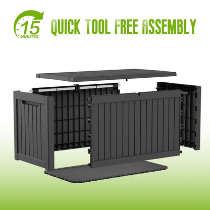 DRATO 280 Gallon Deck Boxes Outdoor Waterproof, Resin Large Lockable Storage Box with Lid, Outdoor Storage Bench Patio Cushions Furniture, Garden Tools, Pool Accessories(Black, 280 Gallon)