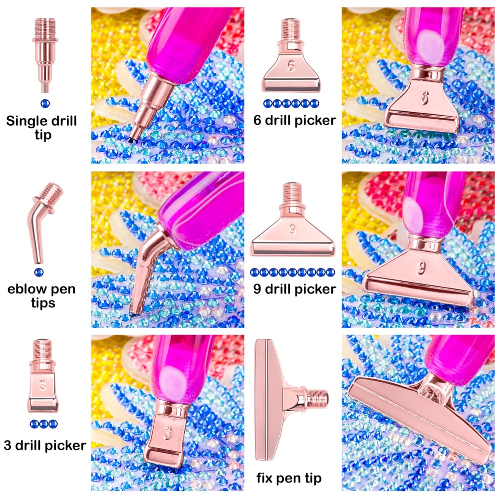 RaySoar Diamond Art Pens Diamond Art Tools Painting Pen with Screw Metal Tips Multi-Placer Tool Accessories for Adults Gem Rhinestone Picker Stylus White Gold