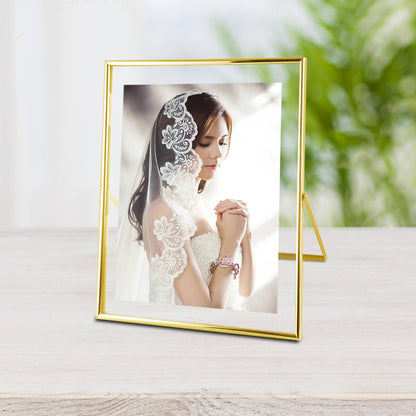 CROXXID 8x10 Picture Frame set of 2, for 5x7 6x8 with Floating Effect, for 8 x 10 without Floating, Double Real Glass Photo Frames Only for Tabletop, Home or Wedding Decoration Gift (Vertical Gold)