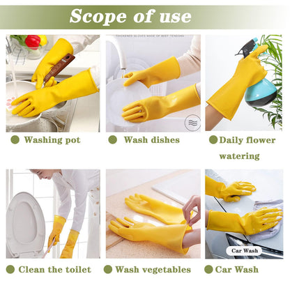 Vsootal 8 Pairs Reusable Household Cleaning Gloves, Rubber Kitchen Dishwashing Gloves,Extra Thickness, Long Sleeves, for Washing Dishes, Pet Care(X-Large, Yellow)
