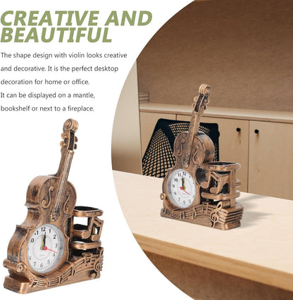 Garneck Violin Pen Pencil Holder, Wooden Stationery Iron Organizer for Desk, Child Plastic Accessories
