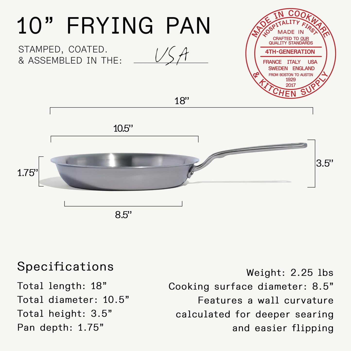 Made In Cookware | 10-Inch Stainless Steel Frying Pan | 5 Ply Stainless Clad | Professional Cookware | Crafted in USA | Induction Compatible