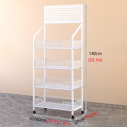 Movable Snacks Fruit and Vegetable Basket Storage Rack, Large Capacity Bakery Convenience Store Supermarket Display Stand, 4-Tier Kitchen Rolling Car(White 50x27x140cm)