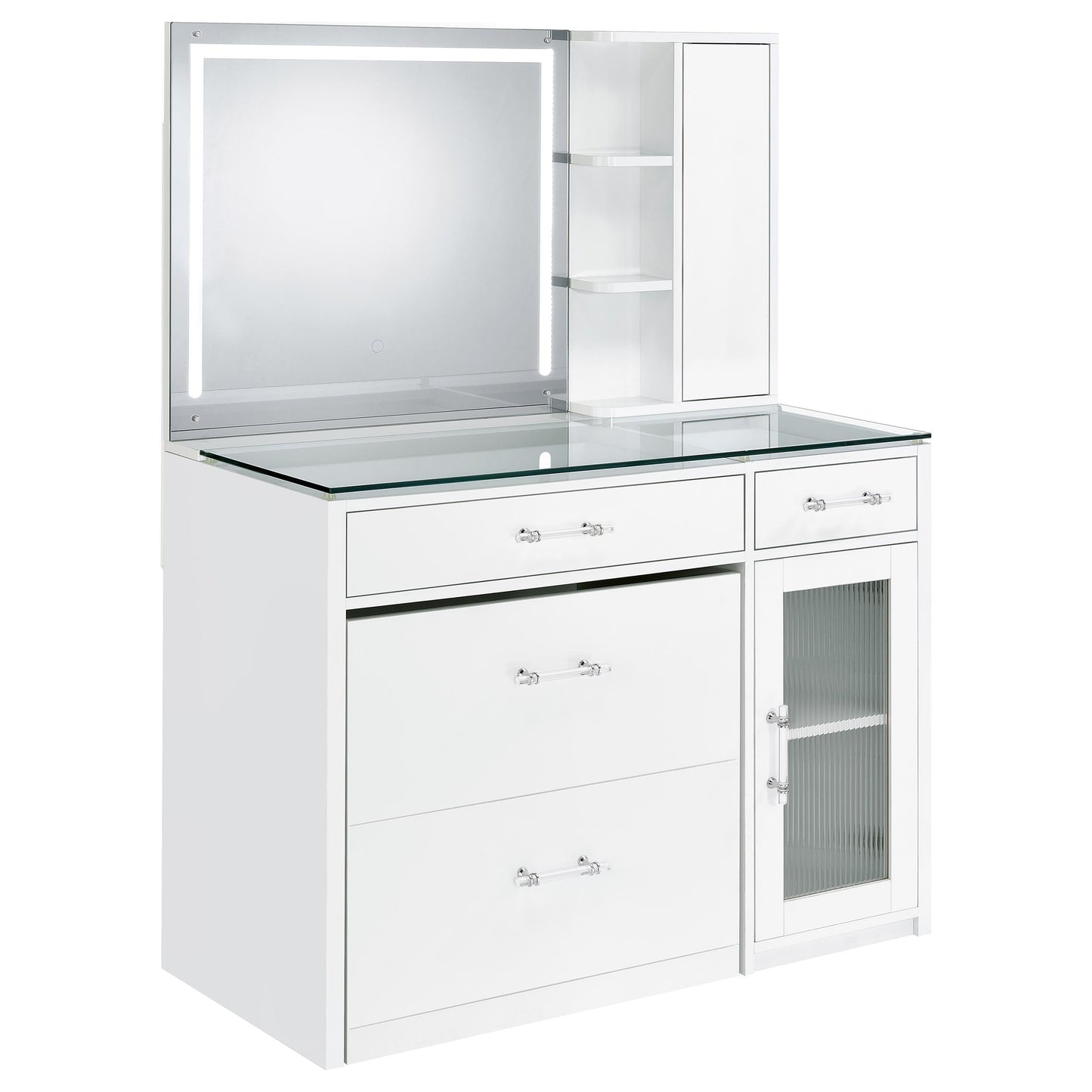 Coaster Home Furnishings Flora 2-Drawer Vanity Set with Led Mirror White High Gloss