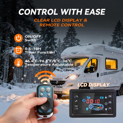 9L Diesel Heater, 12V/24V/110V 8KW Portable Diesel Heaters with LCD Switch, Remote Control, for Camping, RV, Car, Tent, Boat Heater, Orange