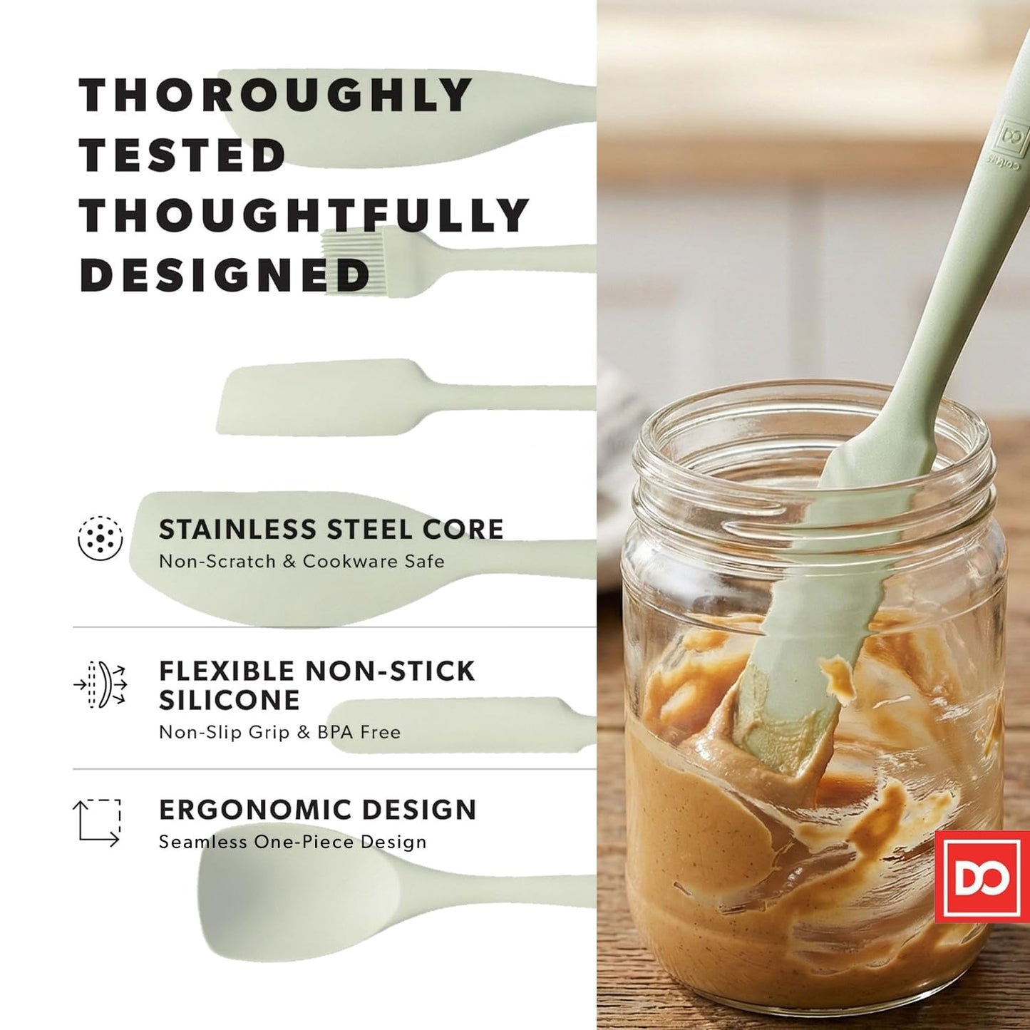DI ORO 6-Piece Silicone Spatula Set - Rubber Kitchen Utensils for Baking, Cooking & Mixing - Heat-Resistant 600°F BPA Free Spatulas for Nonstick Cookware - Dishwasher Safe (Sage Green)