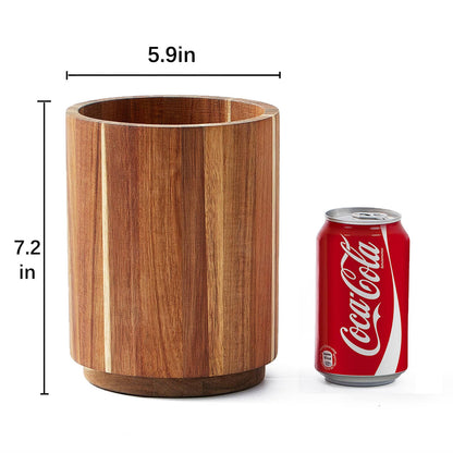 LOHONER Acacia Wood Utensil Holder, 360° Rotating, Large Countertop Organizer, Farmhouse Kitchen Decor