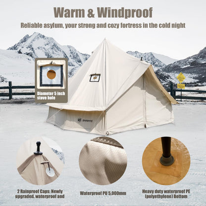 ShinHye Canvas Bell Tent Yurt Tent 4 Seasons for Camping 100% Cotton Glamping Tents with Stove Jack, Family Camping Outdoor Hunting Party (5M- 16.4FT)