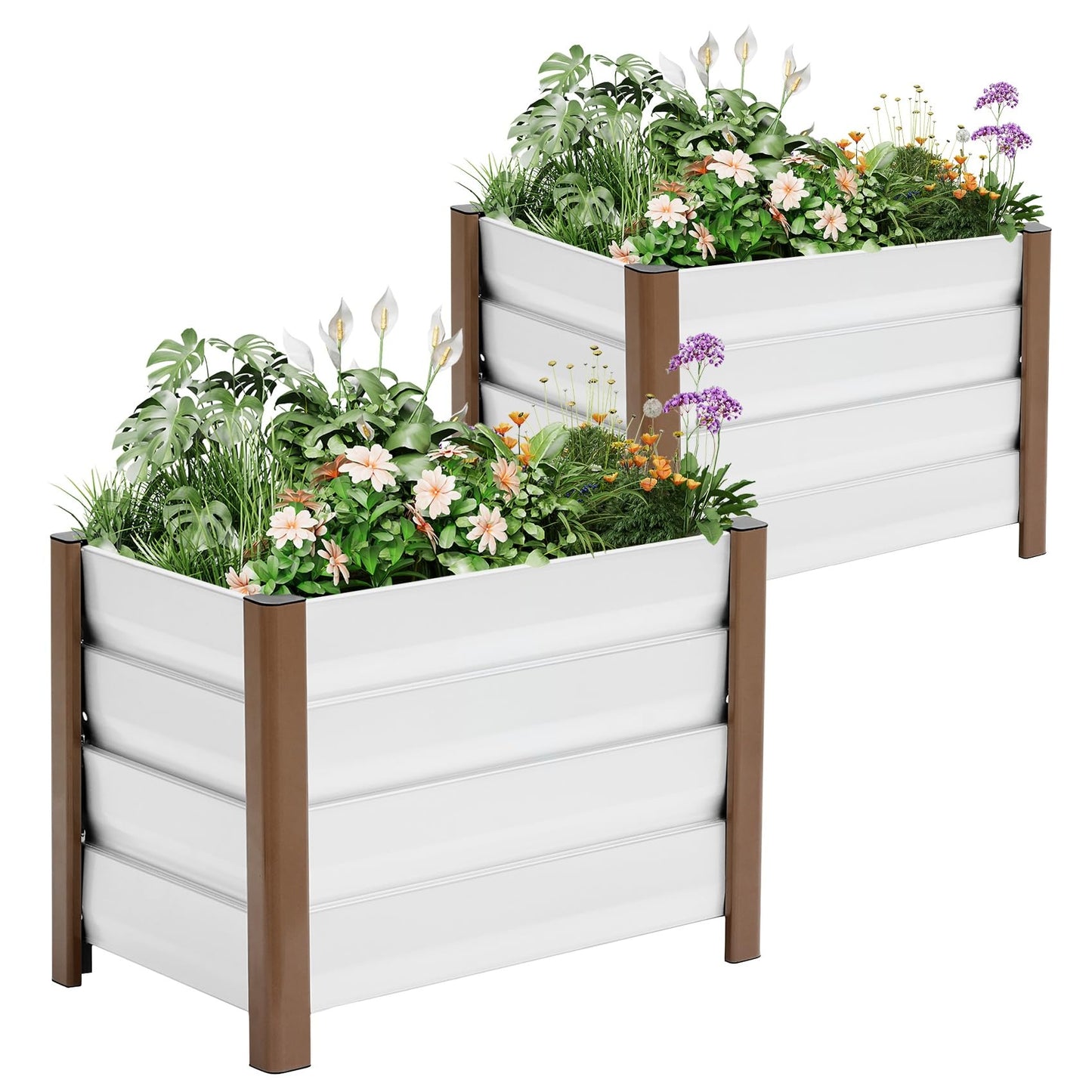 JoanKaren 2 Pack Aluminum Raised Garden Bed with Legs, 24x16x18 in Outdoor Metal Elevated Planter Box with Drainage Holes for Garden, Patio, Balcony, Backyard Vegetable & Flower Planting, White