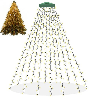 Christmas Tree Lights, 400 LED Cascading Twinkle Waterfall Lights with 8 Light Modes & Memory Function, 6.6FT x 16 Lines Outdoor Xmas Light for Christmas Tree Toppers Decoration - Warm White
