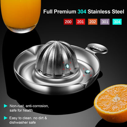 ZIGNTY Lemon Squeezer Stainless Steel, Heavy Duty Manual Hand Juicer, Premium Citrus Reamer Juicer Rotation, Lime Orange Fruit Squeezer, 200ML Container 2 Pour Spouts, Dishwasher Safe（5-Year Warranty）