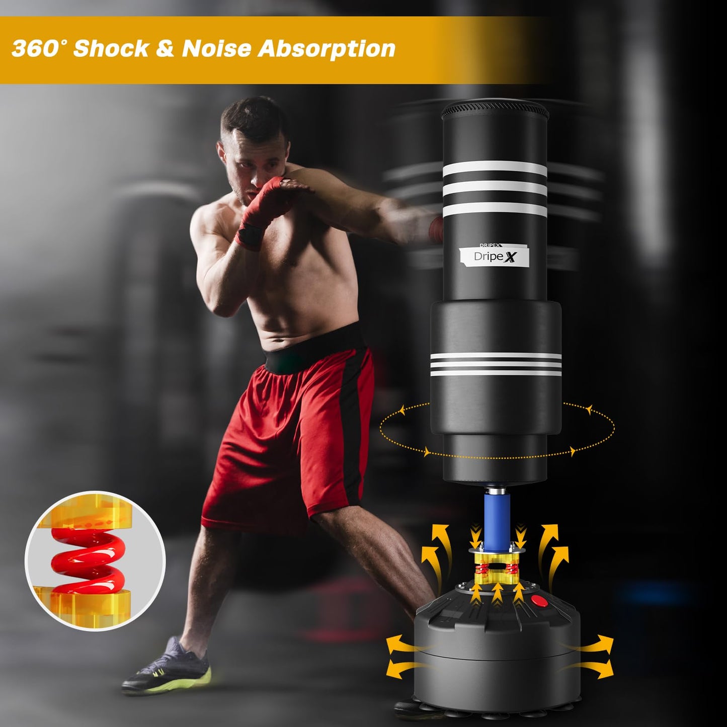 Dripex Freestanding Punching Bag, Heavy Punch Bag with Stand for Adults Teens, Men Standing Kickboxing Bag with Foam Protector, Suction Cup Base for Home Gym Office MMA Boxing Training