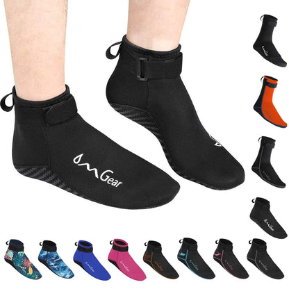 Neoprene Beach Booties - 3mm Glued Blind Stitched Anti-Slip Wetsuit Boots - Fin Swim Socks for Water Sports & Outdoor Activities (3mm Low Cut/Black, S)
