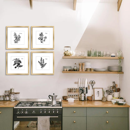 11x11inch Decor,Set 4 ArtbyHannah Gold Framed Wall Art with Herbs Plants Botanical Pictures in Gold Frames for Kitchen