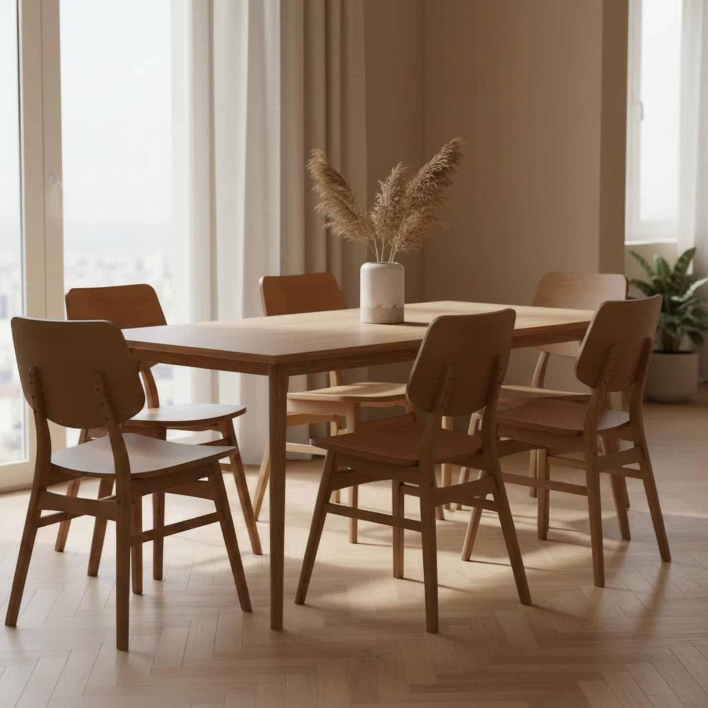 Alaterre Furniture Calais Mid Century Modern Dining Chairs Set of 6 - Solid Wood Chair Set with Armless Design - Mid Century Modern Furniture for Dining Room and Kitchen (Pecan Finish)