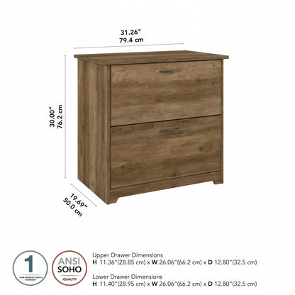 Bush Home Cabot 2 Drawer Lateral File Cabinet in Reclaimed Pine, Home Office Chest for Letter, Legal, and A4-size Document Storage