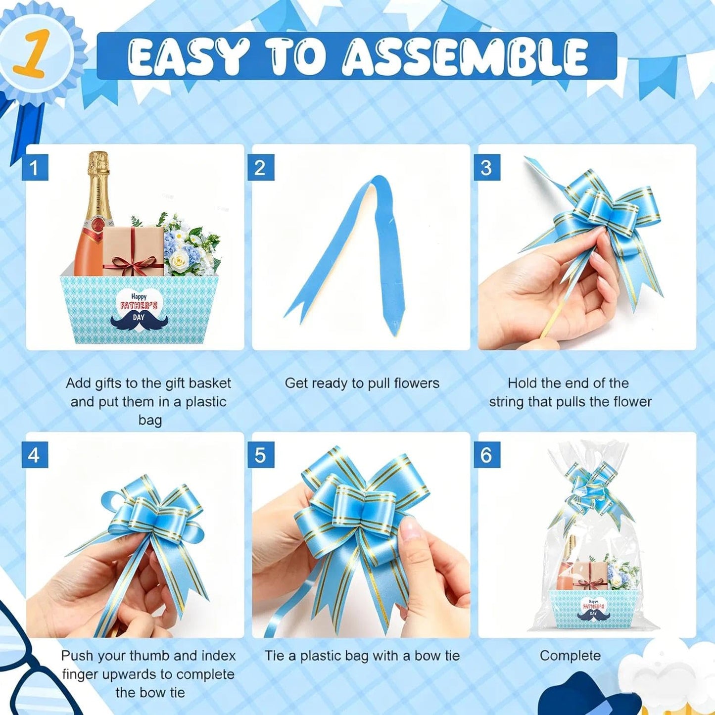 ysmile 12 Pack Fathers Day Empty Gift Basket Kit with Cellophane Bag Ribbon Bow DIY Gifts to Fill in Bulk for Dad, Grandpa, Husband