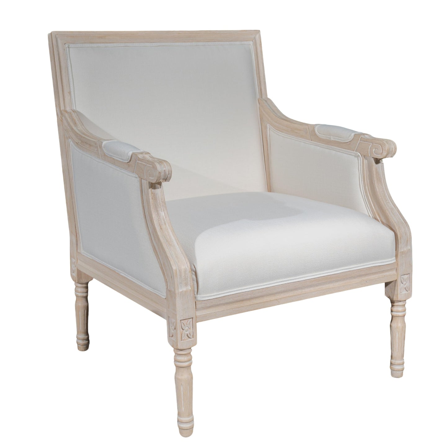 French Accent Chair(Single),Traditional Solid Wood Frame Armchair with Linen Upholstery,Distressed Antique Finish,Foam-Cushioned Seating for Living Room,Bedroom,Office,Reading Nook,Home Décor,Beige