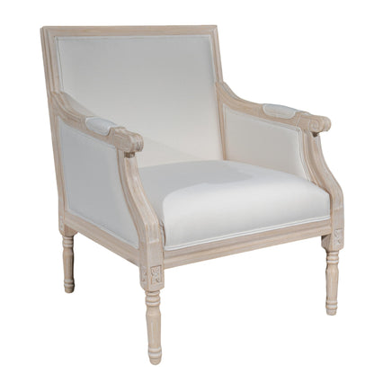 French Accent Chair(Single),Traditional Solid Wood Frame Armchair with Linen Upholstery,Distressed Antique Finish,Foam-Cushioned Seating for Living Room,Bedroom,Office,Reading Nook,Home Décor,Beige