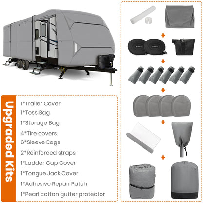 Leader Accessories Windproof RV Cover 27' -30' Travel Trailer Cover Extra Thick Camper Cover - Anti-uv & Ripstop with 4 Tire Covers, Adhesive Repair Patches