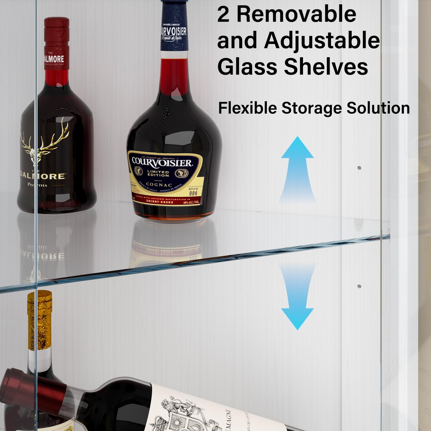 kepptory 71.6" Corner Display Cabinet with LED Lights, 5-Tier Tall Curio Cabinet with Adjustable Glass Shelves&Glass Door, Wine Cabinet for Living Room, Home Bar (White, 25.2''x21.6''x71.6'')