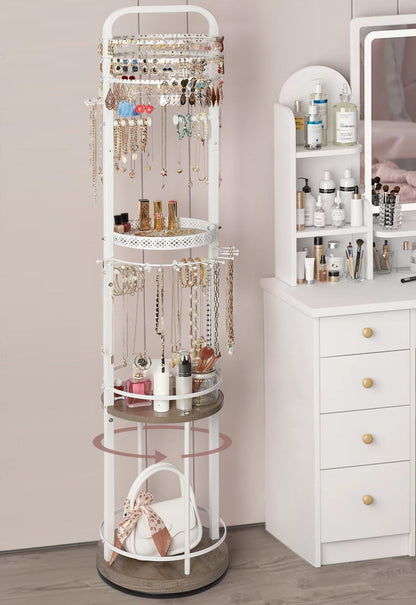 Jewelry Holder Organizer, Floor Jewelry Organizer with Earring Organizer Necklace Holder, Rotating Jewelry Stand Necklace Display Earring Storage, Large Hanging Jewelry Tree for Jewlery Bracelet Ring