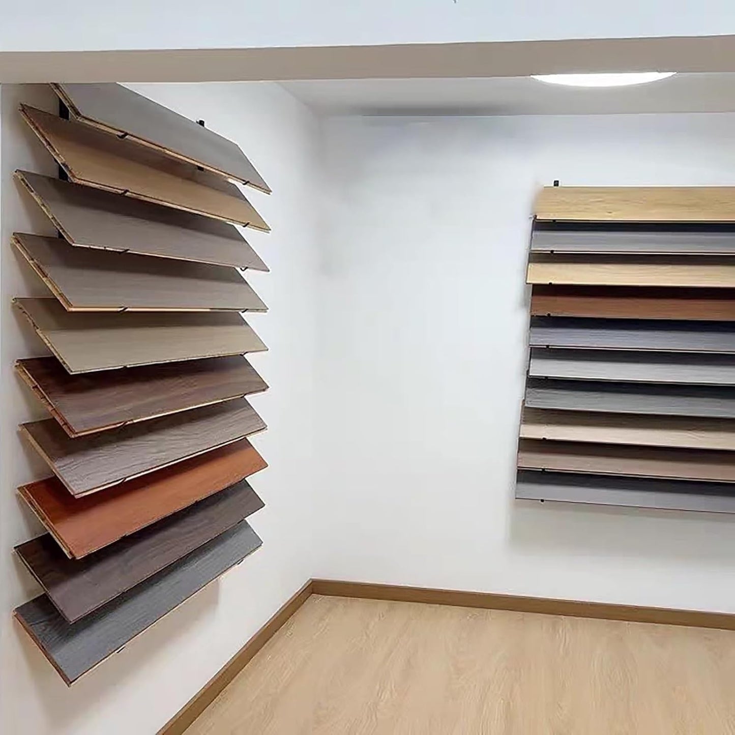 Floor Tile Sample Rack,Wall Mounted Tile Sample Display Rack - 10 Tier Metal & Wooden Storage Holder, Heavy Duty Floating Shelf for Retail Stores, Ceramic & Floor Tiles (White 20.5x140cm)