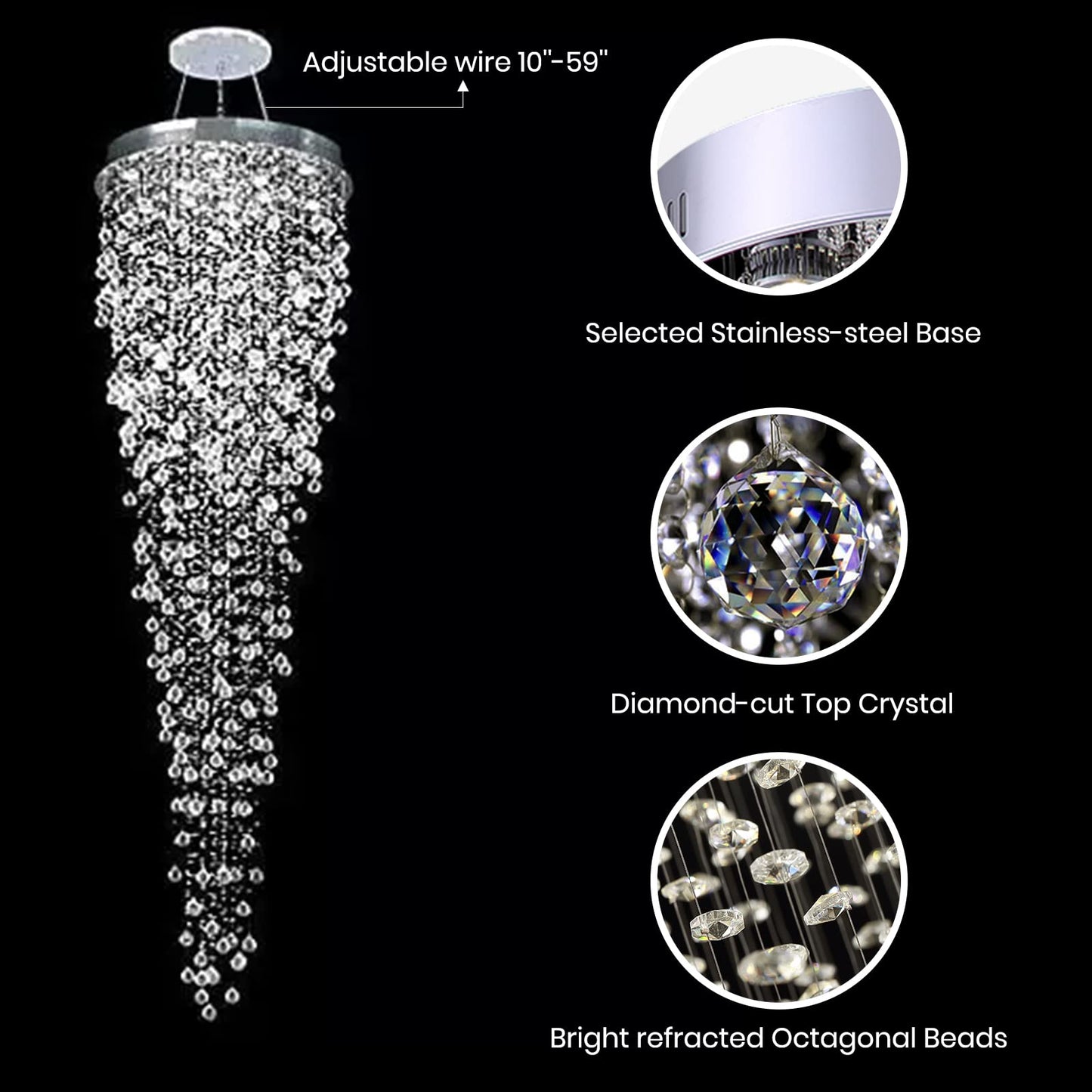 APBEAM Modern Large Crystal Chandelier for High Ceilings, Raindrop Round Large Foyer Chandelier, Luxury Flush Mount Ceiling Light Fixture for Stairse Entryway Living Room Dia 32" x H 96"-12 Lights