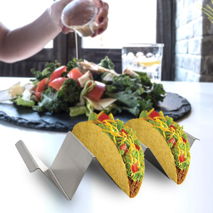 California Home Goods Taco Holders Stainless Steel Set of 4 - Taco Shell Holders - Taco Stainless Stand - Taco Baking Rack - Soft Taco Stand & Hard Taco Holder - Taco Shell Tray - Taco Tuesday Server