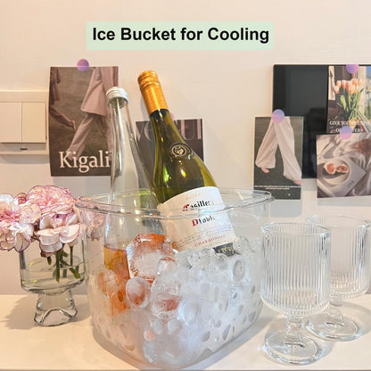 Yamteck Portable Ice Bucket with Lid & Tong for Outdoor Camping, Clear Plastic Storage Bin for Freezer, Refrigerator, Whiskey, Wine, Cocktail Party, Big Cube Mold Tray for Ice Bath