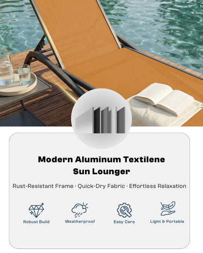 Patio Kingdom 3-Piece Patio Chaise Lounge Set with Side Table, Set of 2 Adjustable Pool Chairs and Aluminum Bistro Table, All-Weather Outdoor Furniture for Pool Deck, Patio & Tanning, Solar Orange