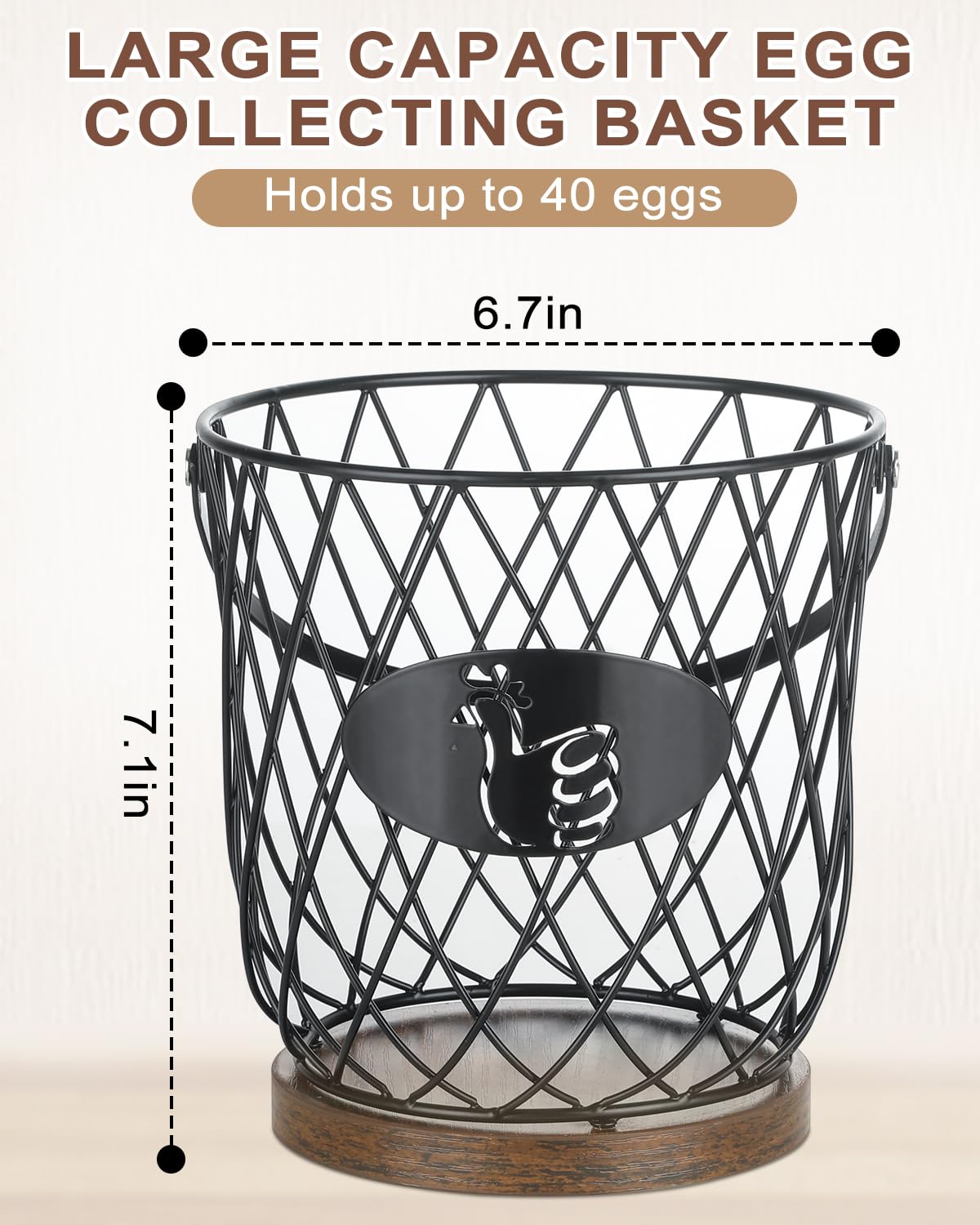 AOOHOOA Egg Basket for Gathering Fresh Eggs, Round Egg Collecting Basket with Handle, Egg Holder Countertop Decor & K-Cup Organizer (Metal)