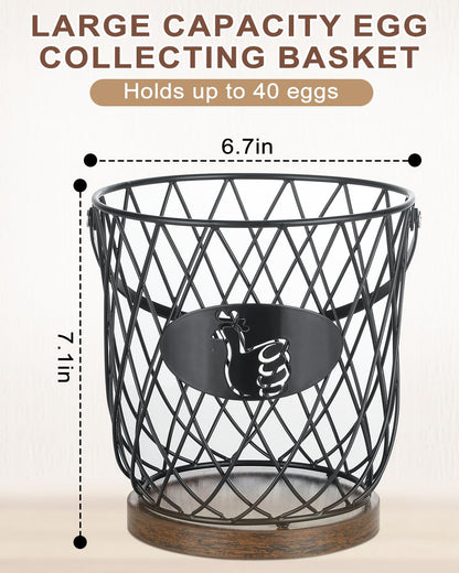 AOOHOOA Egg Basket for Gathering Fresh Eggs, Round Egg Collecting Basket with Handle, Egg Holder Countertop Decor & K-Cup Organizer (Metal)