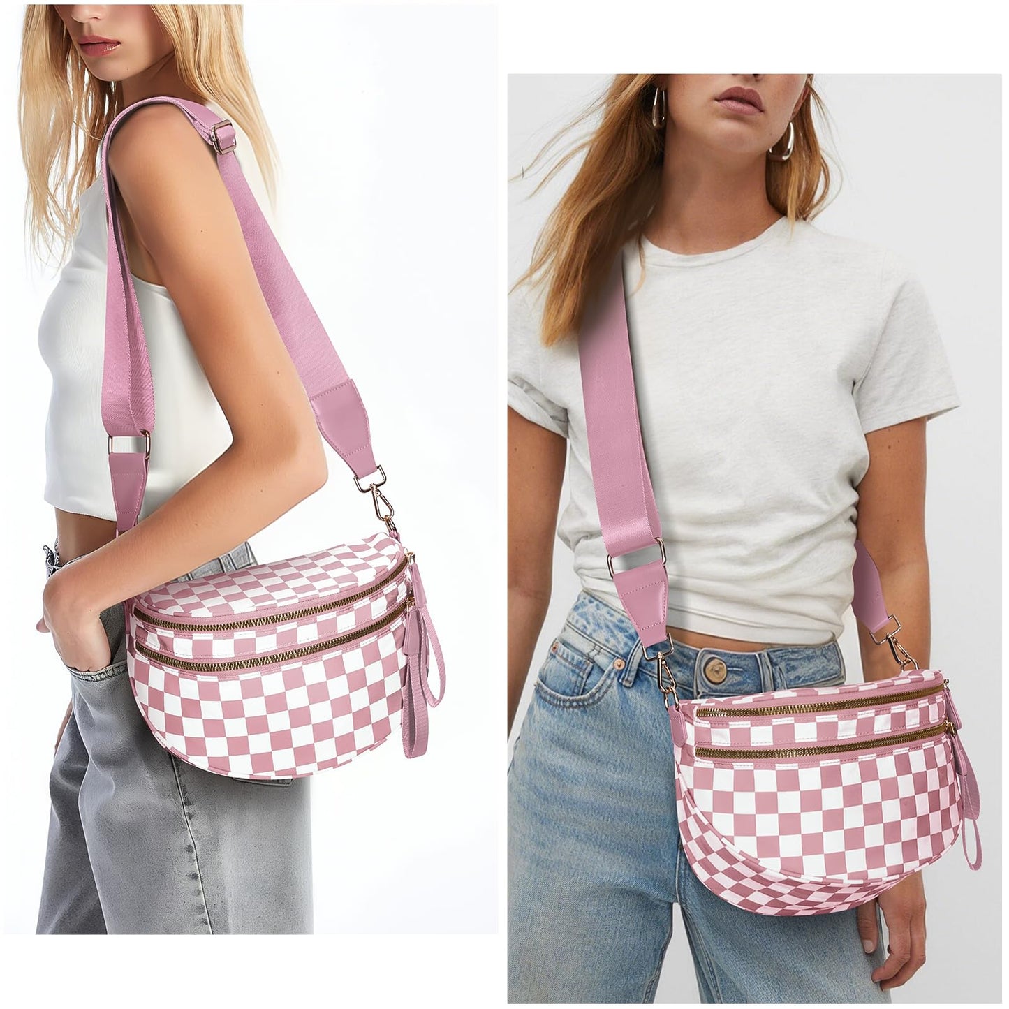 Checkered Crossbody Bum Bags for Women Nylon Checkered Purse Checkerboard Fanny Pack