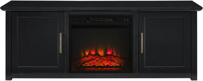 Crosley Furniture Camden Low Profile Fireplace TV Stand for 65+ inch TVs, Entertainment Center with Shelves, Black
